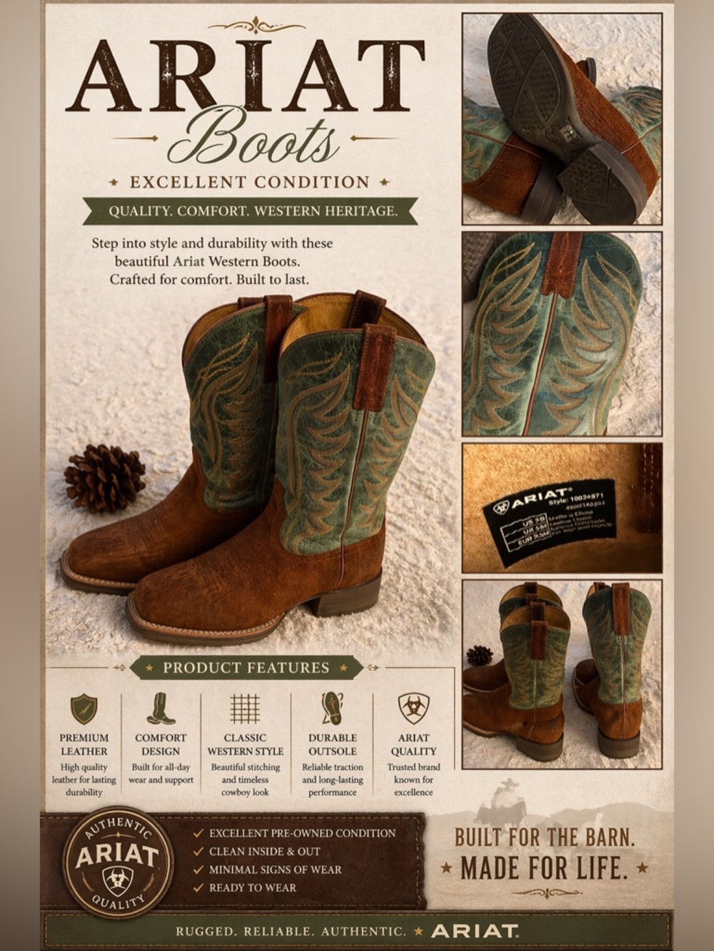 Ariat Brown and Green Cowboy Boots